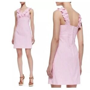 Lilly Pulitzer‎ Phoebe Ruffle-Neck Pink Seersucker Sheath Dress Women's Size 00